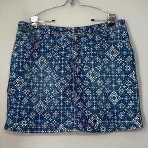 CJ Banks Plus Size 14W Blue White Print Denim Jean Skort Skirt Preppy Chic
